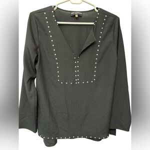Karl Lagerfeld Black Long-Sleeve Top with Stud Accents